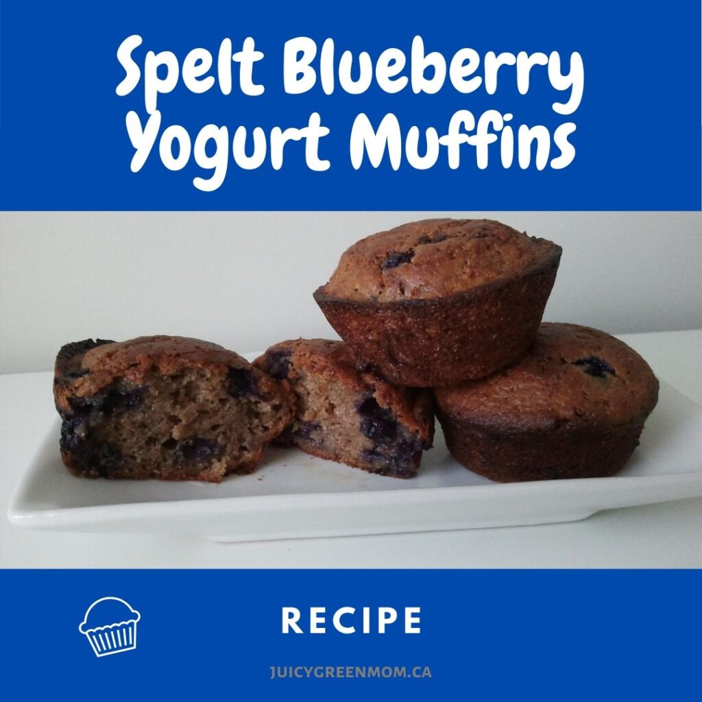 Spelt Blueberry Yogurt Muffins recipe juicygreenmom