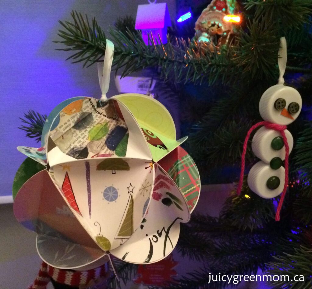 upcycled Christmas ball from old cards