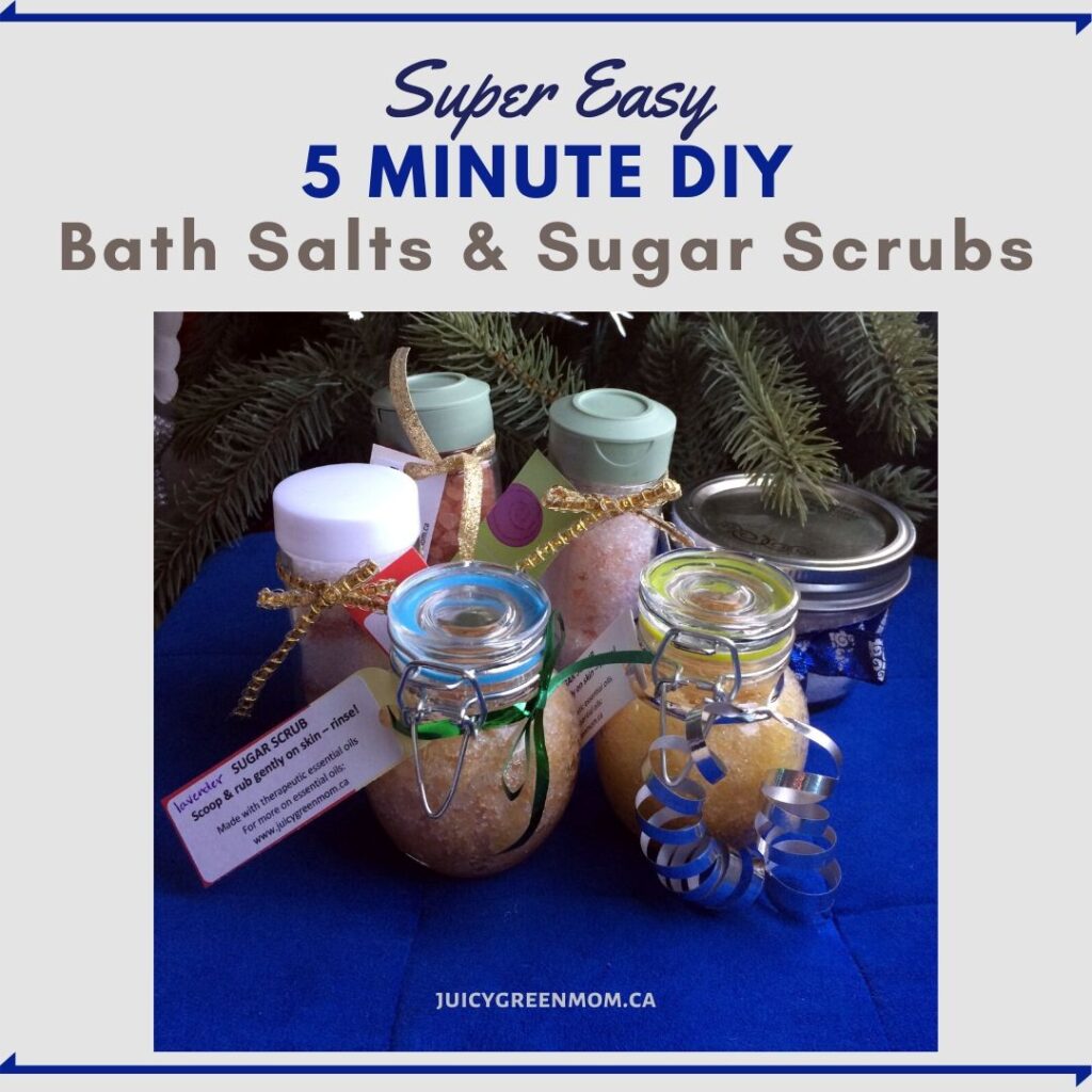 Super Easy 5 minute DIY bath salts and sugar scrubs juicygreenmom
